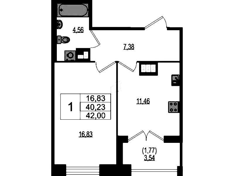 1-комнатная квартира 42 м², 3/4 эт., ЖК «Ranta Residence»